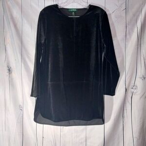 Lauren Ralph Lauren Tunic Velvet Top Black Stretch Keyhole Droptail Size L